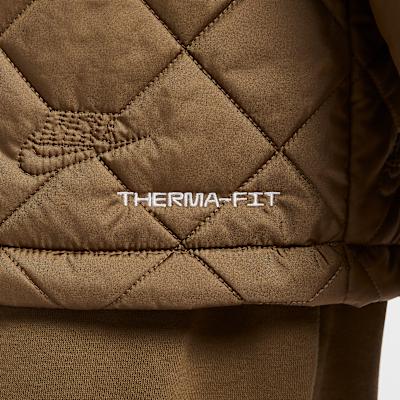 Nike Club Puffer Jackets Men's Moss Woody Brown/White Lapel Moderate