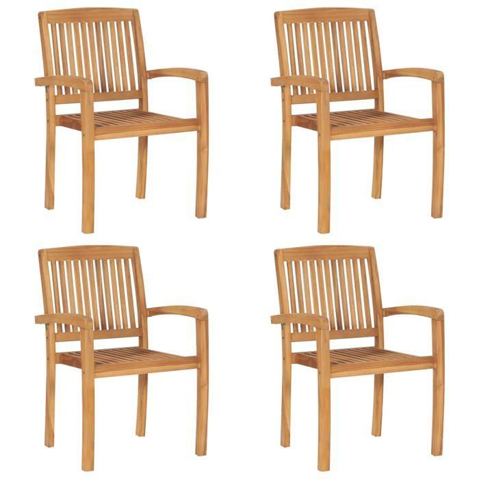 Exclusive House - Stackable Garden Chairs with Cushions Set of 4 Solid Teak