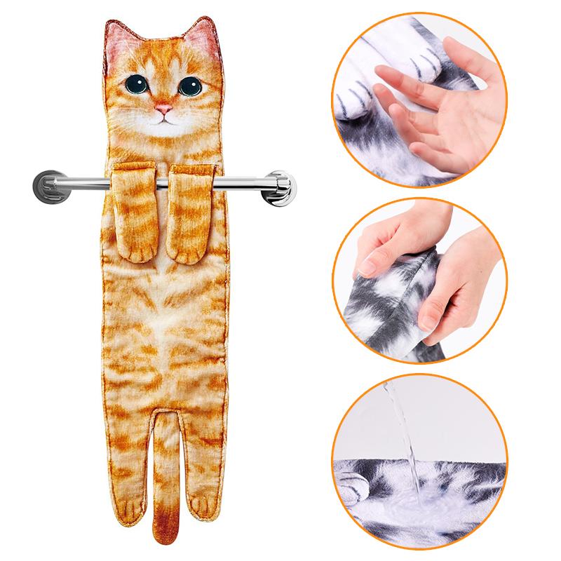 Cute Cat Hand Towels for Bathroom Kitchen Home Decorative Super Absorbent Soft Hanging Hand Towels Cat Lovers Gift