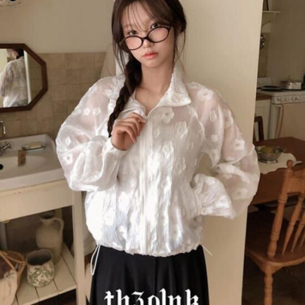 The Pink Women Flower Lace Embroidery Windbreaker Jacket
