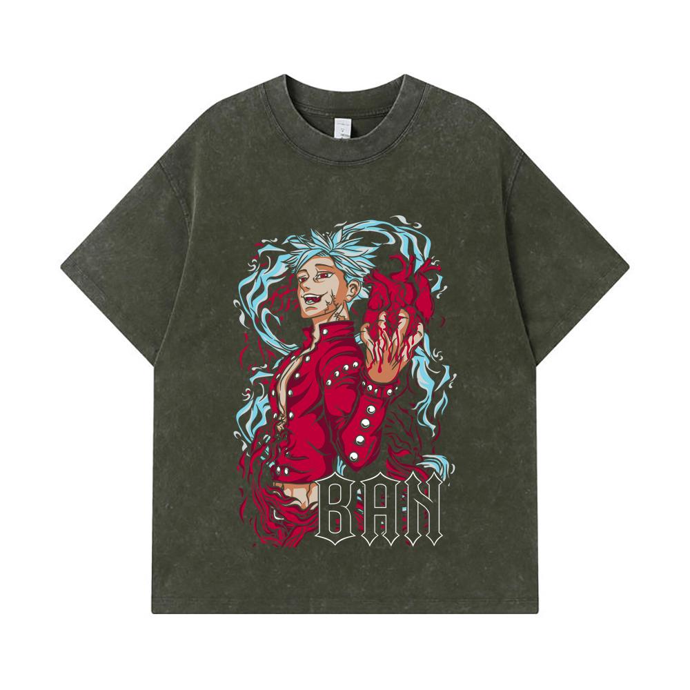

275 GSM Washed T-shirts 100% Cotton Seven Deadly Sins V1 Ban Print Unisex Heavy Cotton T Shirt S армия зеленый