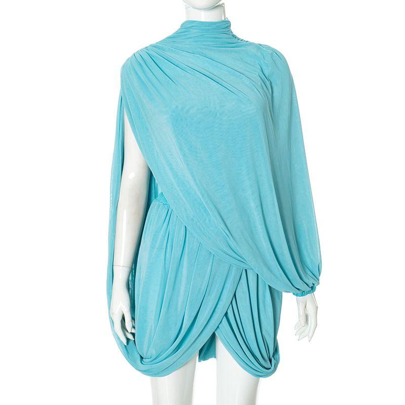 

Two Piece Shawl Set European and American Women clothes Spring and Summer New Tube Top Long sleeve Shawl Short dress Two-piece Suit Blue S