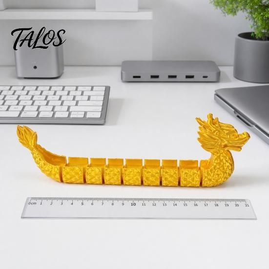Colorful Gradient Metallic Ornament 3D Printed Articulated Dragon Boat Figurine, Statue with Flexible Bendable Body, Unique Festival Gift Traditional
