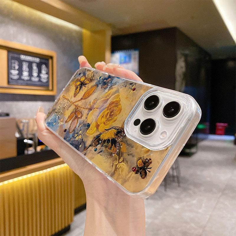 For IPhone 15 Phone Case, Also Known As The Same Yellow Rose, 13 for Apple, 14 Feather Veil, 12 Fairy, 11 Large Hole Feather Veil