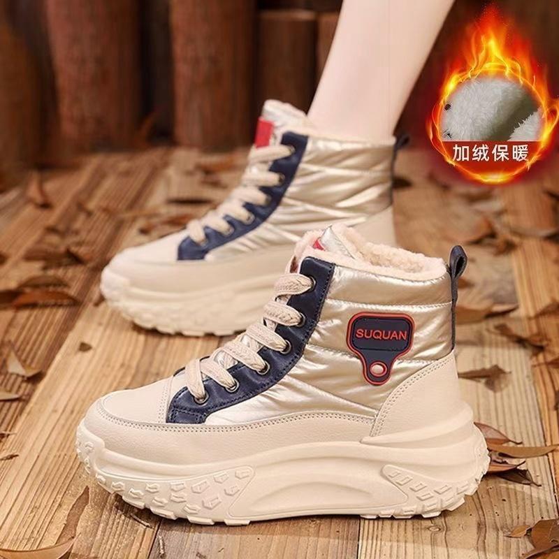 2025 autumn and winter high-top velvet dad shoes new Korean version of female students thick-soled heightening casual cotton shoes to keep warm