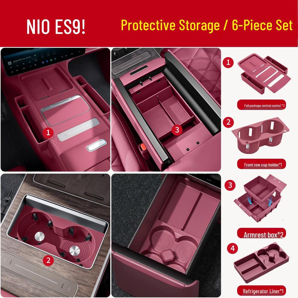 NIO ES9 Center Console Silicone Protective Pad with Full Coverage Cup Holder and Interior Storage