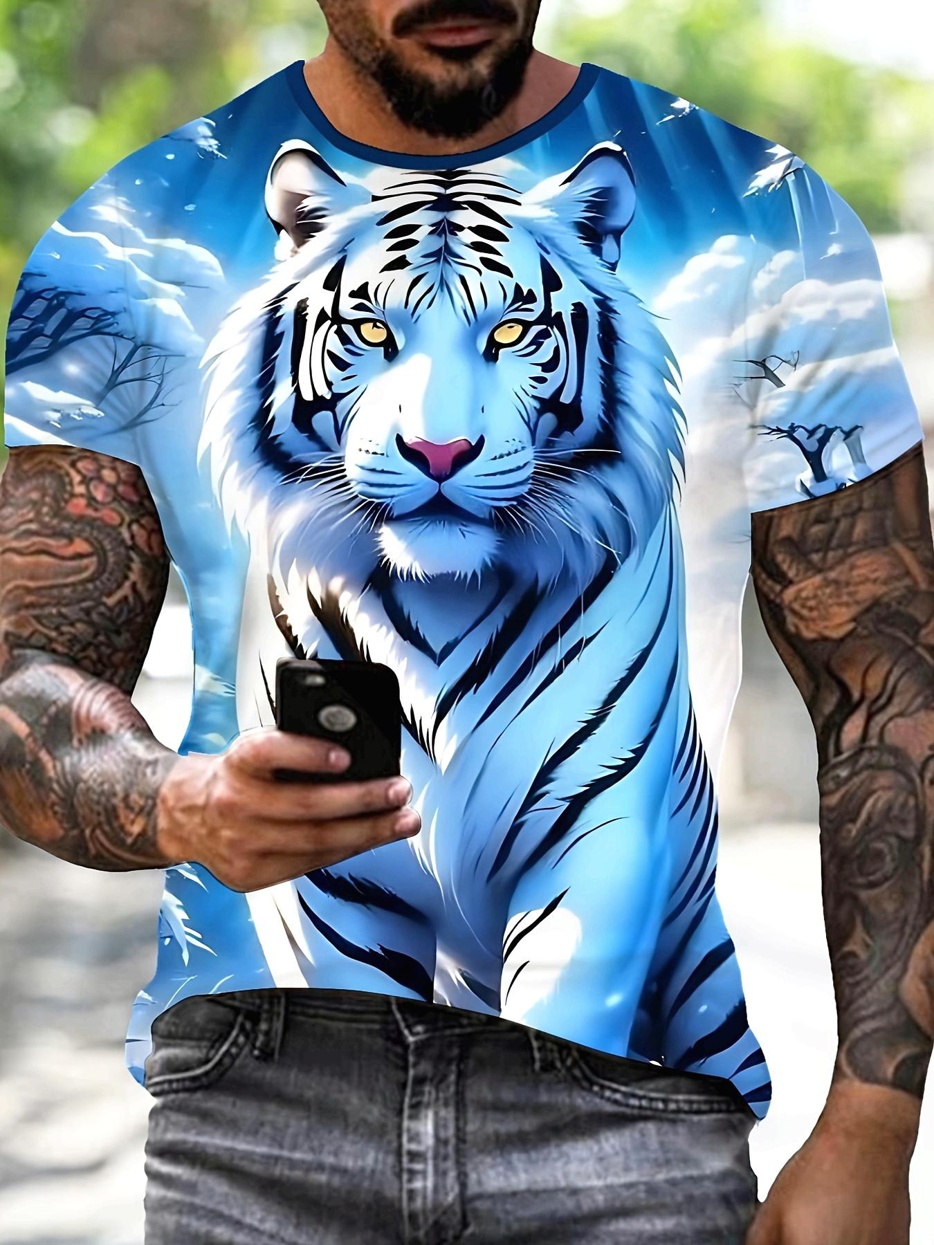 

Мужская футболка с 3D-принтом тигра, с коротким рукавом, с круглым вырезом, дышащая, эластичная, повседневная, модная, для улицы, для вечеринки, для ношения на выходных, топы S