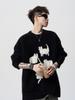 Trendy Cartoon Cat Knit Sweater: Men's Autumn/Winter Round Neck Couple's Loose Casual Style