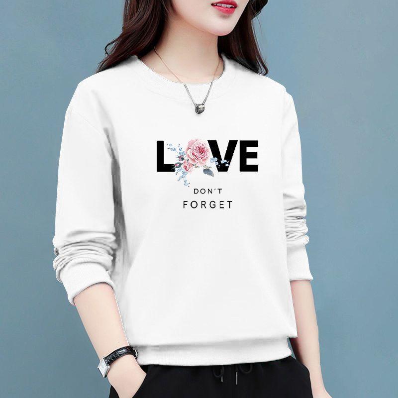 

Autumn and Winter Trends Fleece-lined Loose-Fitting Slimming Coat Sweatshirt Spring and Autumn Unlined Love Rose White M