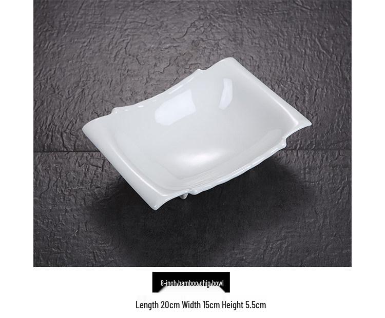 

White Ceramic Bamboo Slice Serving Bowl for Cold Dishes, Desserts, Salads, Soups - Perfect for Hotel or Restaurant Tableware