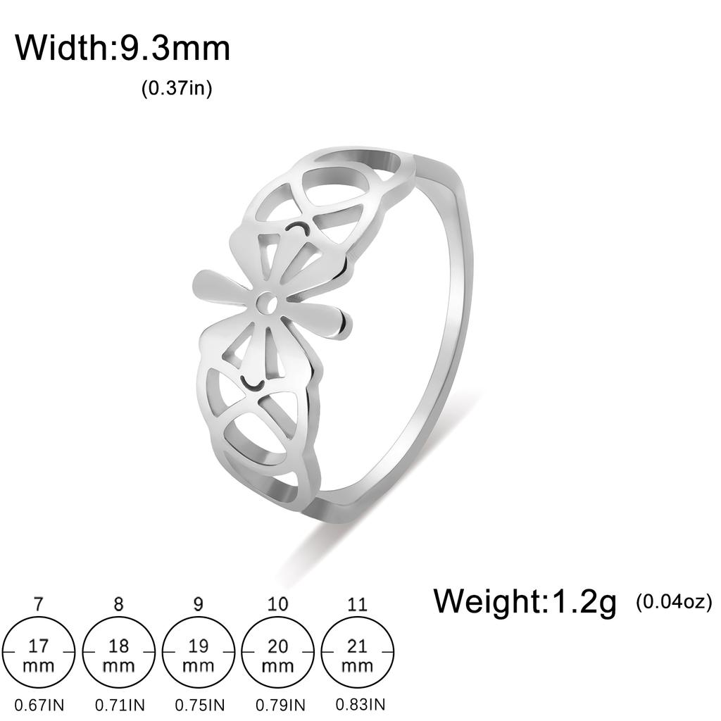Stainless Steel Filigree Flower Ring Aesthetic Bohemian Women Rings Band Jewelry Birthday Gift