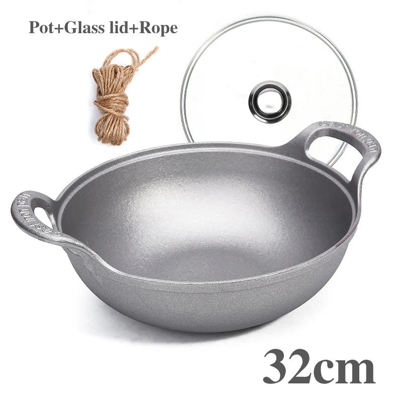 Old style iron pot Uncoated fryer Stew pot Frying pan Non stick pot Flat bottomed induction cooker gas universal boiler wok  pan