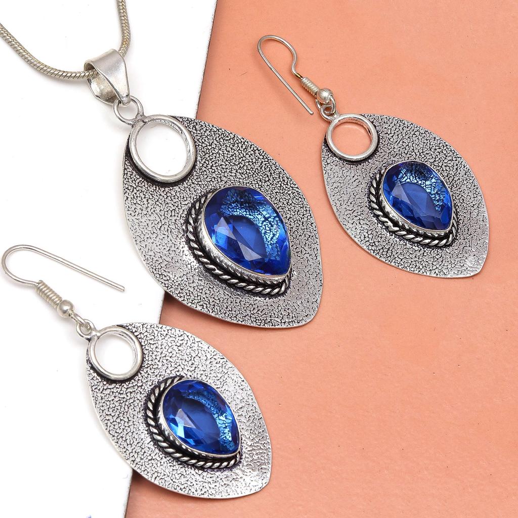 Tanzanite Set Jewelry Quartz  Gemstone Pendant 18-20'' Necklace