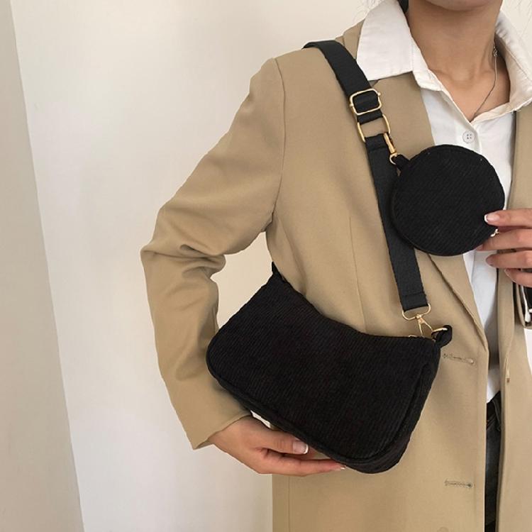 Corduroy Shoulder Bag with Mini Coin Pouch Crossbody Bags for Your Necessities