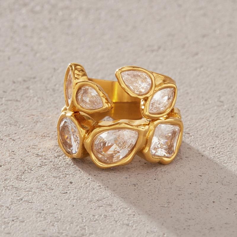 Stainless Steel Fashion Ring with Zircon Detail for Elevated Looks and Daily Styling, Single Piece Giftable Jewelry