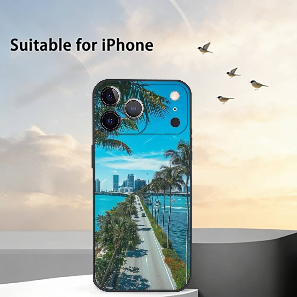 Summer Art M-Miami Florida Phone Case For iPhone 17,16,15,14,13,12,11 Plus,Pro Max,XS,Soft Silicone Black Cover