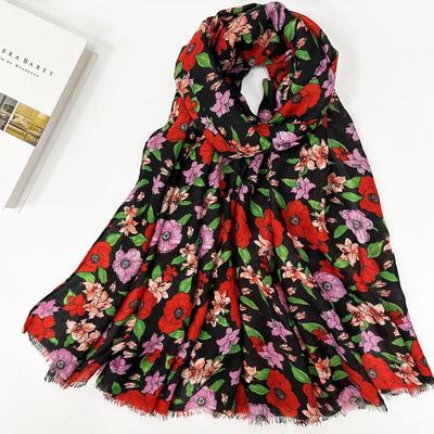 Europäischer & Amerikanischer Baumwollschal - Retro Koreanischer Stil Blumen, Dünne Quaste, Sonnenschutz-Schal für Frühlings-/Sommerreisen