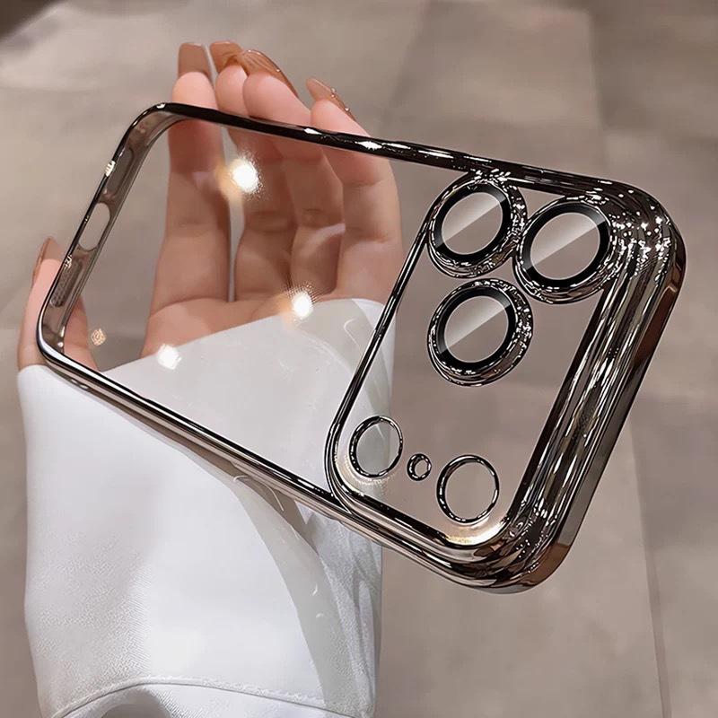 Applicable to iPhone17ProMax electroplated PC mobile phone case Apple 16 with its own lens film all-inclusive hard protective case 13