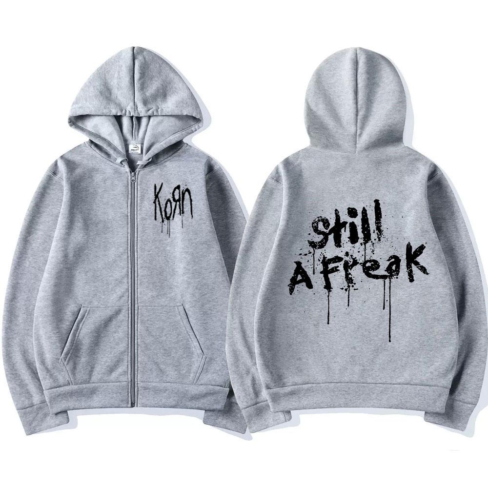 Korn Music Concert Rock Band WORLD TOUR Felpa con cappuccio da uomo con cerniera Vintage Metal Gothic Felpa oversize con cerniera Punk Hip Hop Felpe con cappuccio