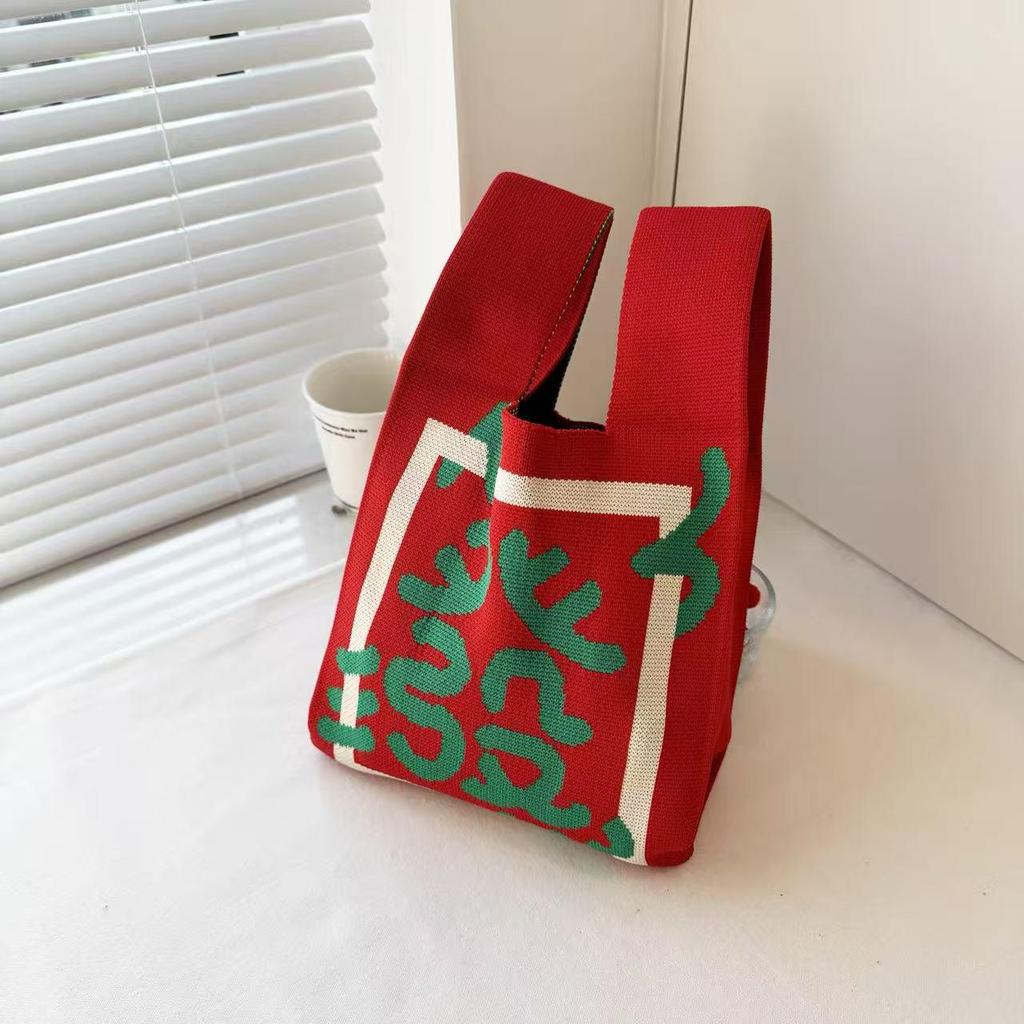 2026 New Year Red Lucky Gift Bag - Knitted Tote with Envelope Design, Perfect for Annual Meetings and Celebrations