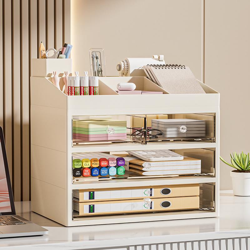 Desktop Storage Box with Drawer – Dustproof, Transparent Organizer for Dorm Desk and Office Stationery/Books/Documents