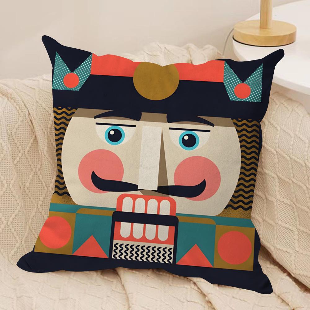 Nutcracker Soldier Cushion Cover Soft Plush Fabric Double-Sided Printed Sofa Cushion Cover for All Seasons Home Decor Gift