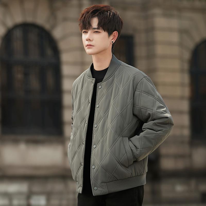Rautenmuster Thermogewatte Kleidung Herren Lässige Baseballkragen Baumwollgepolsterte Kleidung Nischendesign Baumwollgepolsterte Jacke