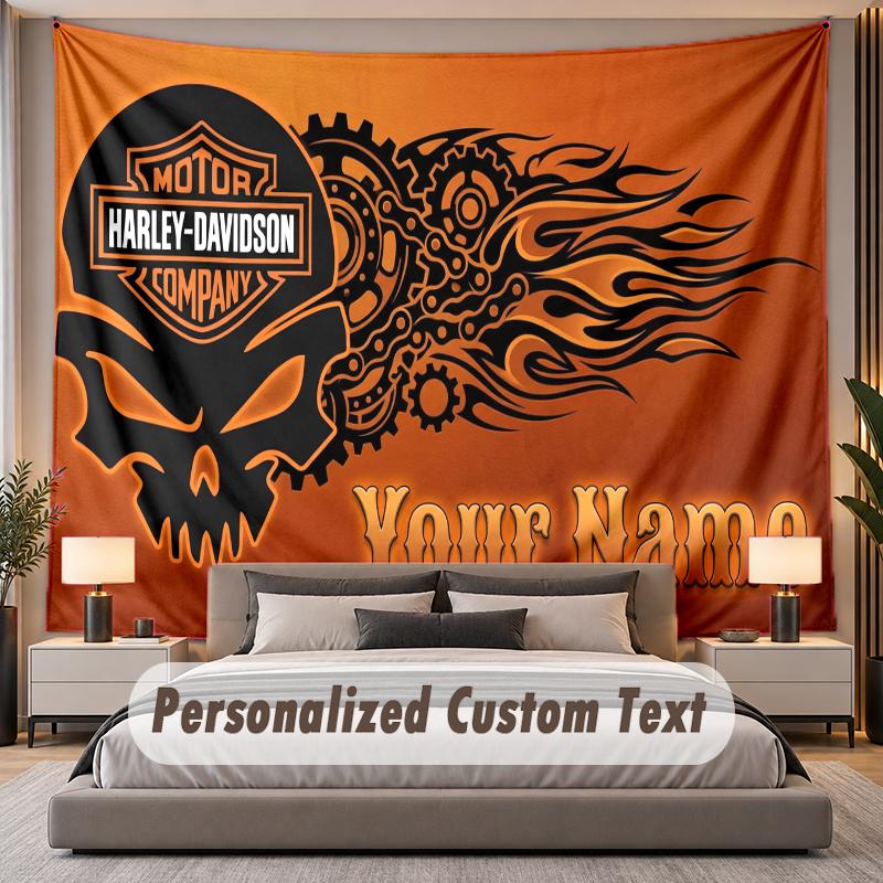 Custom Name Text Tapestry Harley-Davidson Personalized Polyester Wall Tapestry For Bedroom And Room