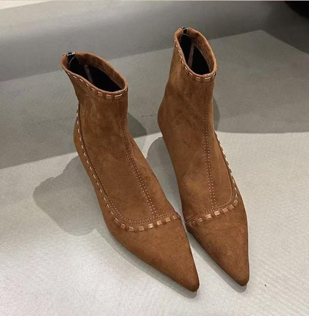 Jesień 2025 nowe popularne botki na cienkim obcasie ze szpicem, damskie modne botki w stylu francuskim, temperamentne, wszechstronne, retro, z kwadratowym noskiem