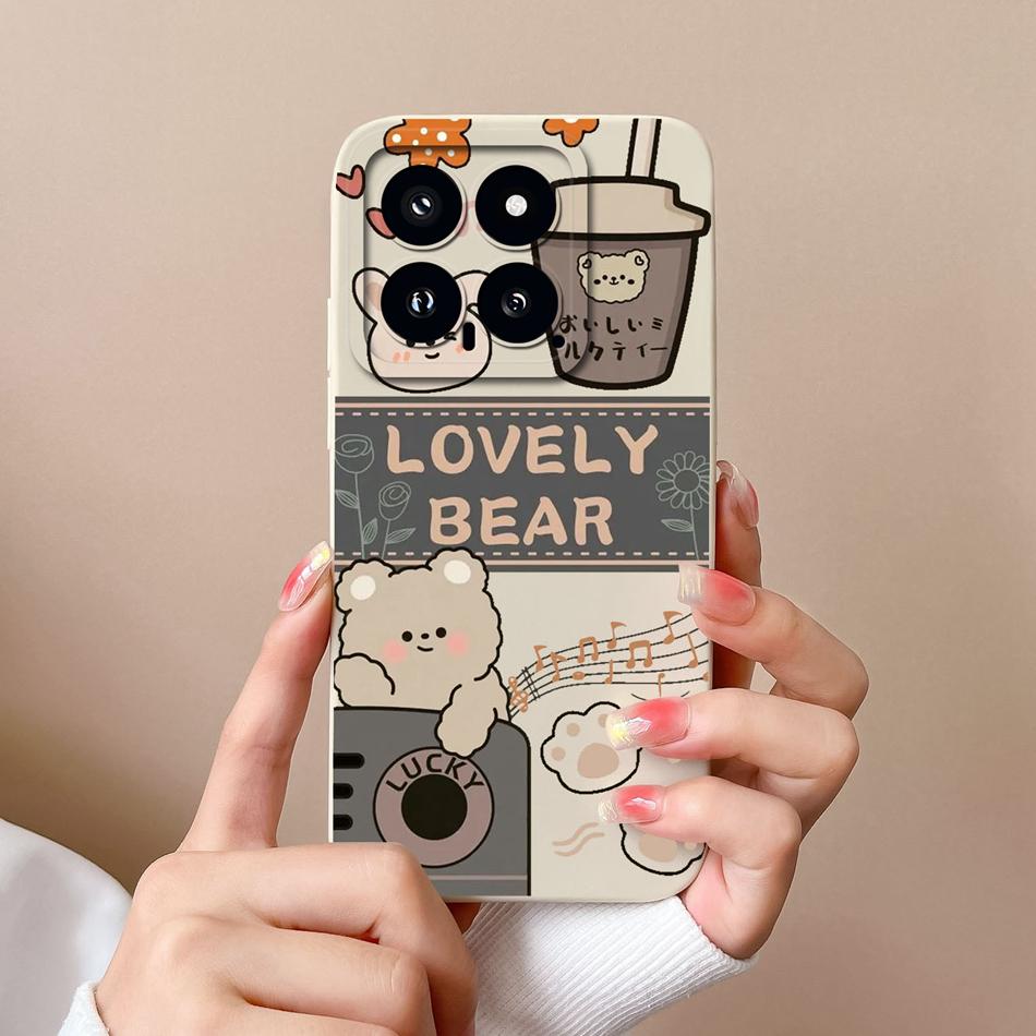 Case For Xiaomi 14 Pro Cartoon Soft Smooth Liquid Silicone Full Protection Shockproof Bumper For Xiaomi14 14Pro Back Cover Capa