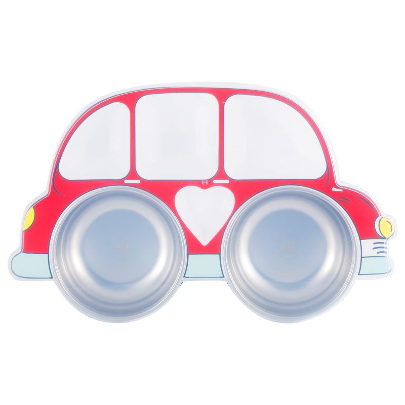 1 Set Stainless Steel Dinner Plate with Lid, Anti-Fall Cartoon Tableware for Youngsters Divided Grid Design for Christmas