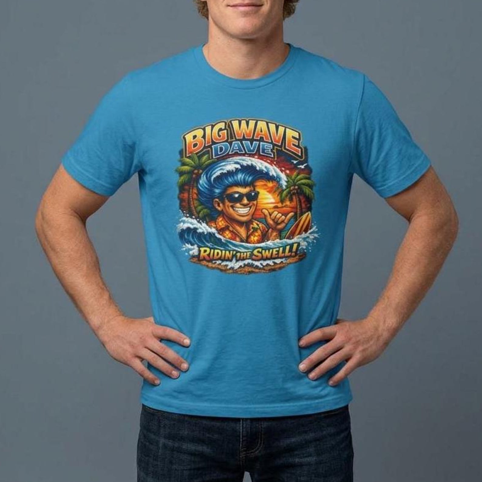 Big Wave Dave Ridin the Swell T-Shirt | Surf Vintage Graphic Tee L