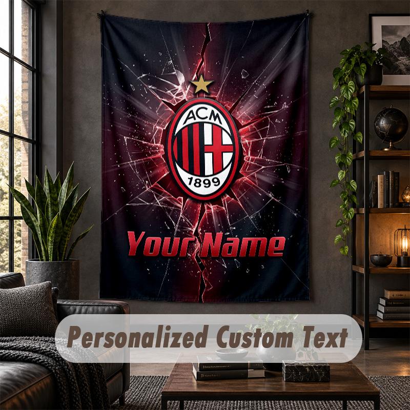 Personalized Wall Tapestry,AC Milan Custom Text, Soft Fabric Wall Art For Indoor Decoration