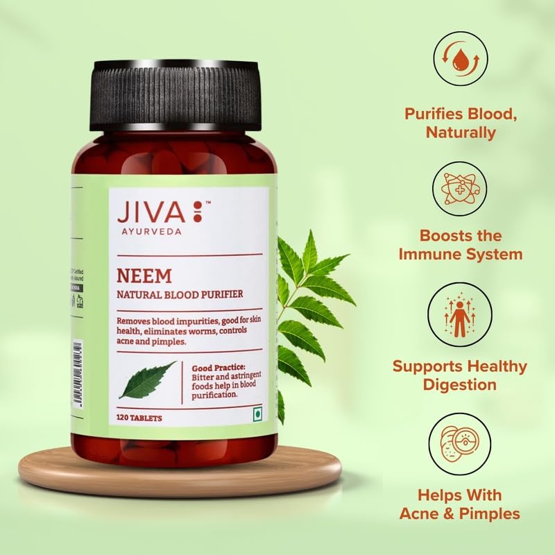 Jiva Neem Tablets 120 X Pack of 4 Natural Ayurvedic Blood Purifier for Healthy Skin and Urinary Support