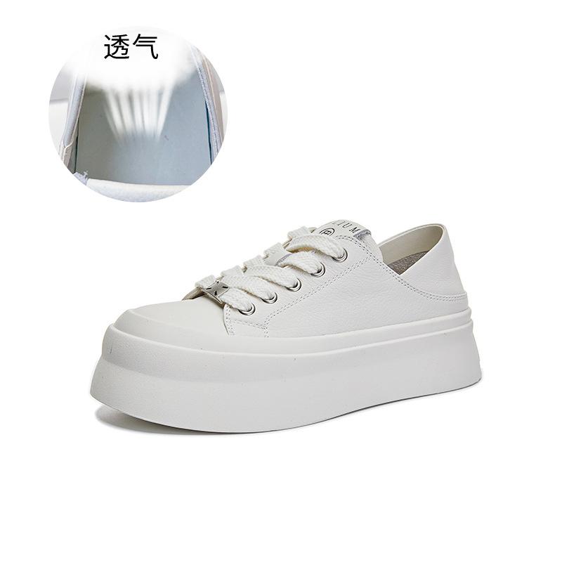 

Первый слой коровьей кожи маленькие белые туфли для женской коллекции весна 2025 новая толстая подошва увеличивающая рост большая голова парусиновые туфли повседневные универсальные два способа носки 40 бежевый