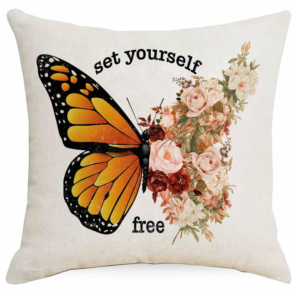 Western Summer Butterfly Bee Flower Pillowcase Home Sofa Cushion Pillowcase Decoration