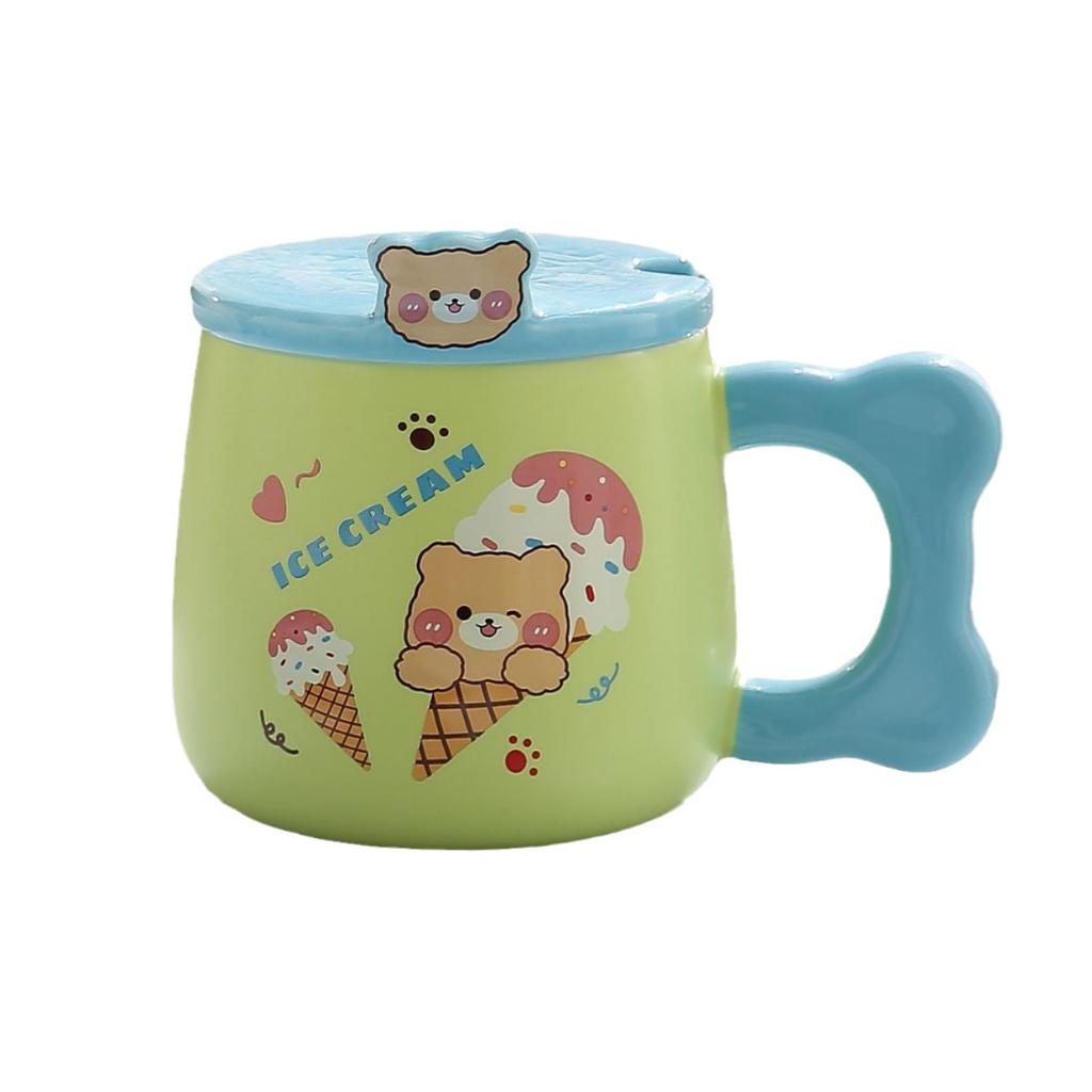 Tasses Céramiques Dessin Animé Mignonnes et Jolies Tasses Ours Tasses à Eau Ménagères pour Couple Tasses à Café avec Cuillères Couvertes Tasses à Lait