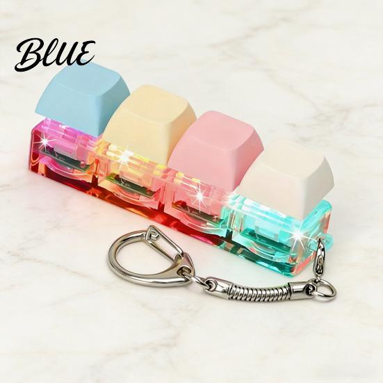 Fingertip Fidget Keyboard Toy Silent Stress Relief Keychain with LED Work Break Light Decompression Button Finger Clicker Sensory for Adults