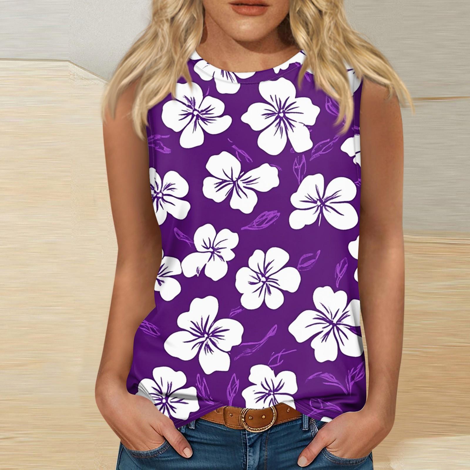 

Женские повседневные туники, топы для ношения с леггинсами, летние рубашки без рукавов с принтами, майки, блузки L фиолетовый