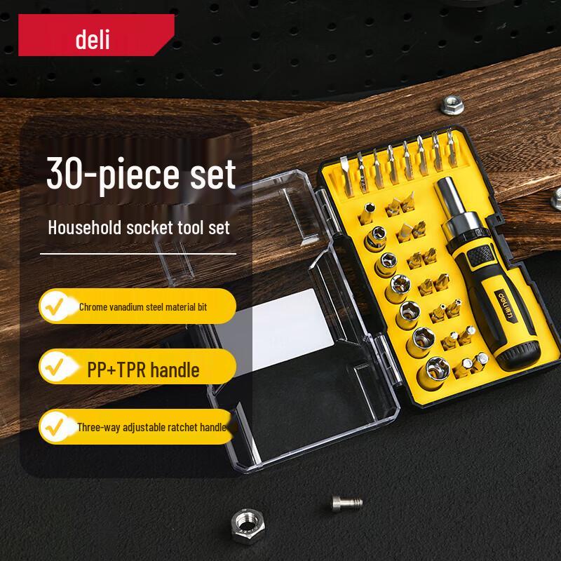 Deli DL1130 30-Piece Ratchet Screwdriver and Socket Set