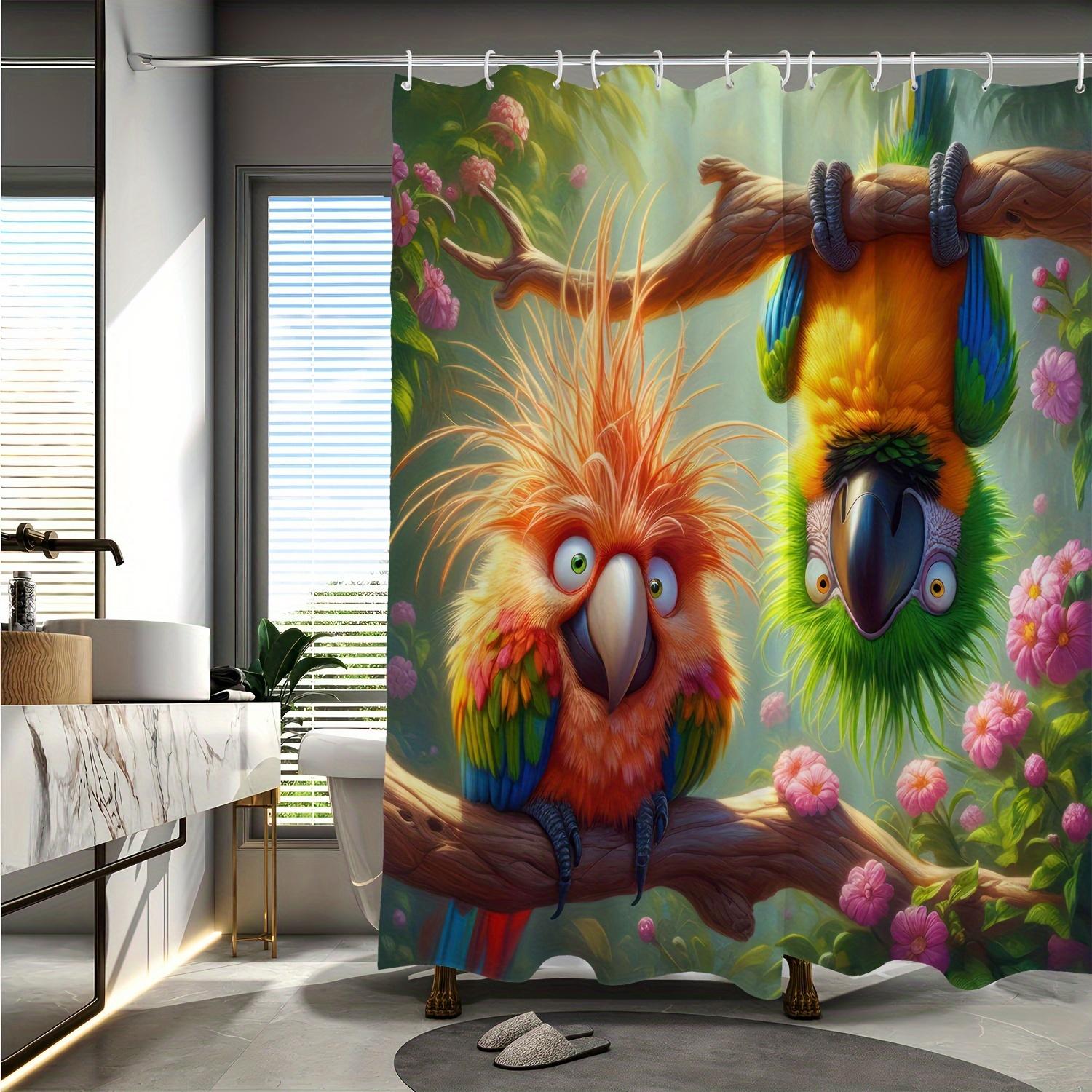 Pandara Jewelry Forest Two Parrot Pattern Printed Shower Curtain, Bathroom Decoration, Complimentary Hook Machine Washable Shower Curtain