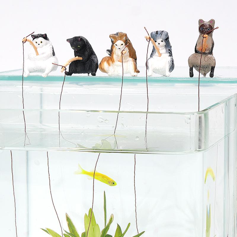 10Pcs Animal Cat Fish Tank Decoration Landscaping Hangable Decors Landscape Aquatic Pet Fishtank Ornament Desktop Accessories