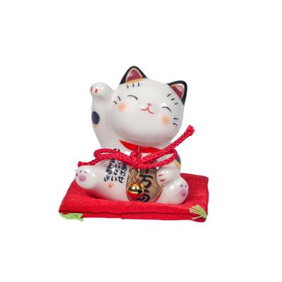 Yakushigama Maneki-neko (beckoning Cat) - Large, Painted, for Attracting Wealth. Porcelain Figurine, Lucky Charm, Good Fortune, Interior Decoration, S