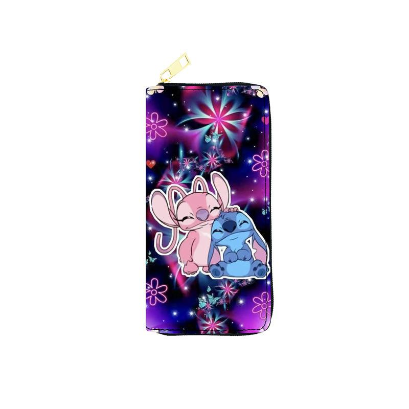 Stitch PU Long Wallet Student Purse Single Zipper Bag Makeup Bag Anime Passport Bag 3pcs