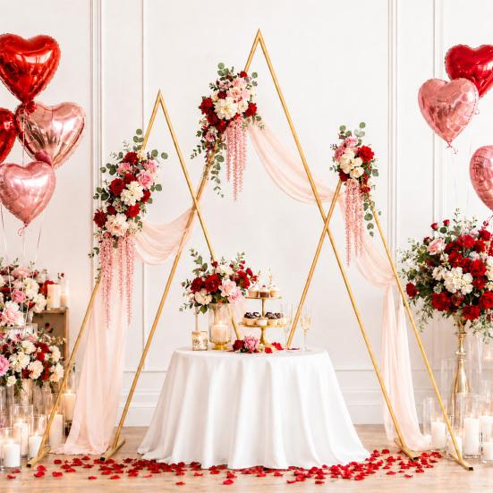 Arch Backdrop Stand Stand 6.2FT 7FT 8.4FT Set of 3 Golden Metal Triangle Flower Frame for Wedding Ceremony Baby Shower Birthday Party Balloon