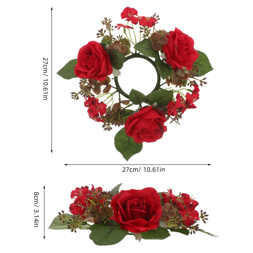 2Pcs Rose Rings Artificial Flower Wreaths with Greenery Garland Floral Pillar Centerpiece Wedding Home Party Table Decor