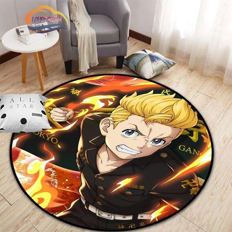 Anime Tokyo Revengers Kulatý koberec kreslený prostor Koberec do obývacího pokoje Kuchyně Jídelna Dětské koberce Podložka na jógu