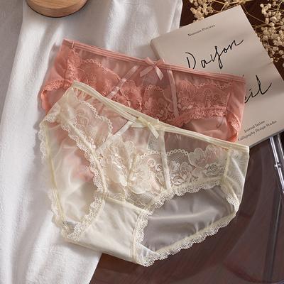 Sexy duté kalhotky Dámské spodní prádlo Krajka Trojúhelníková síťovina Pohodlné kalhotky velké velikosti se středním pasem