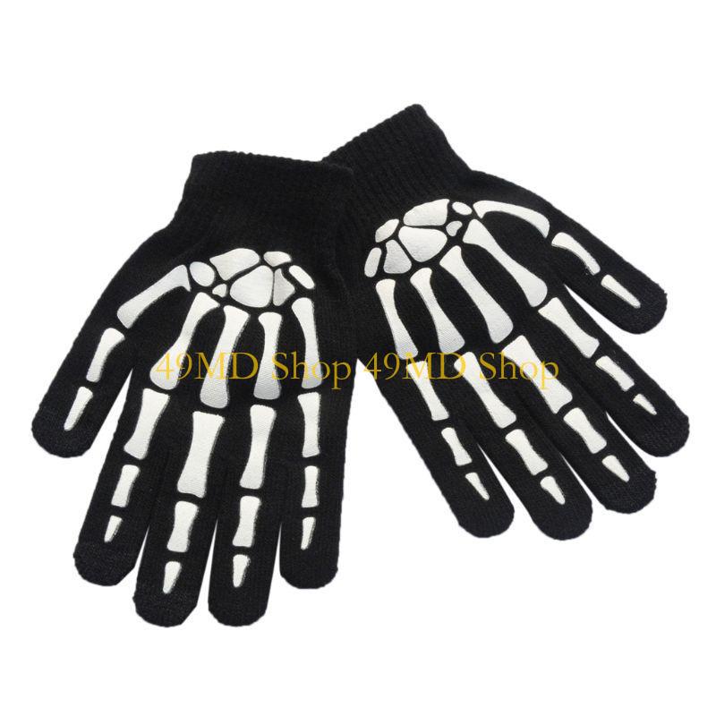 

49MD Punk Halloween Skeleton Skull for Touch Screen Gloves Stretch Knitted Winter Mit чёрный