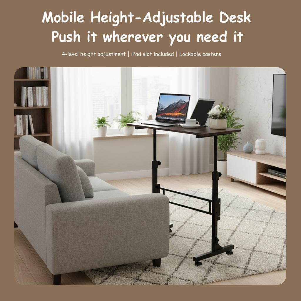 Standing Laptop Desk Mobile Stand Up Desk with 4 Fexible Wheels 70-110cm Height Adjustable Rolling Study Table for Home & Office